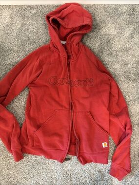 Carhartt Red Full-Zip Hooded Sweatshirt with Logo